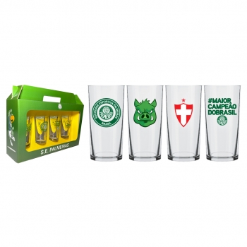 Copo Cylinder Palmeiras 300 ML Luva com 4 unid