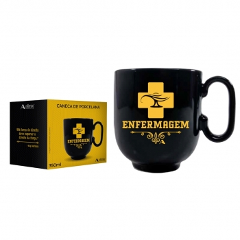 CANECA FORMA PRETA 350ML ENFERMAGEM LUVA COM 1