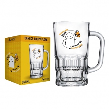 Caneca Chopp Vidro Flork 360 ML - "O Que Faz Mal'' Luva Com 1