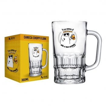 CANECA CHOPP VIDRO FLORK 360 ML - EU QUERO CERVEJA LUVA COM 1