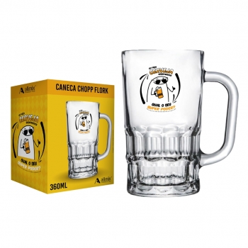 CANECA CHOPP VIDRO FLORK 360 ML - EU FACO CERVEJA DESAPARECER LUVA COM 1