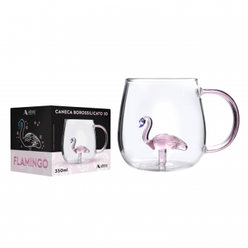 CANECA BOROSSILICATO 3D 350ML LUVA COM 1 - FLAMINGO