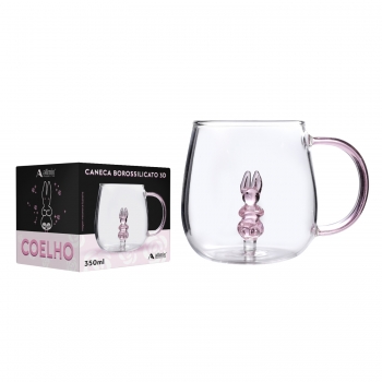 Caneca Borossilicato Coelho 3d 350ml - Rosa