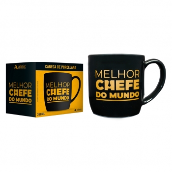 Caneca Porcelana Urban Preta 360 ML Luva Com 1 - Chefe