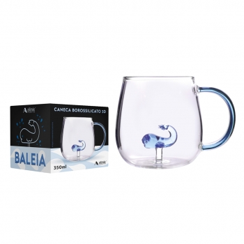 Caneca Borossilicato Baleia 3d 350ml - Azul