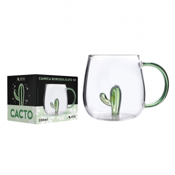 CANECA BOROSSILICATO 3D 350ML LUVA COM 1 - CACTO