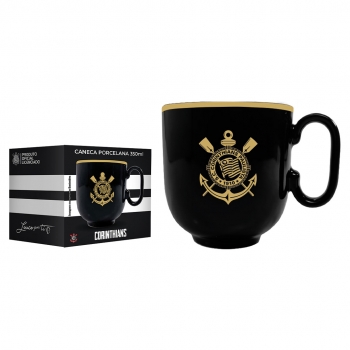 CANECA PORCELANA FORMA PRETA 350ML TIMES CORINTHIANS LUVA COM 1