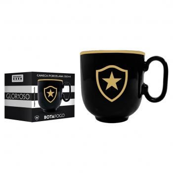 CANECA PORCELANA FORMA PRETA 350ML TIMES BOTAFOGO LUVA COM 1