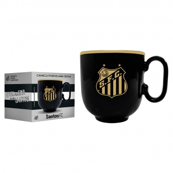 CANECA PORCELANA FORMA PRETA 350ML TIMES SANTOS LUVA COM 1