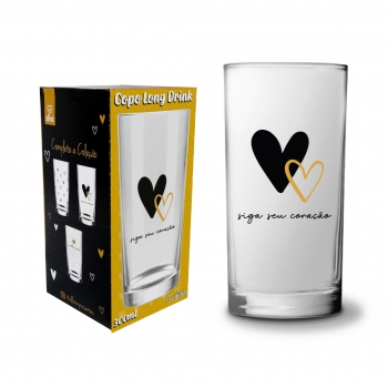 Copo Long Drink Love Gold Siga Seu Coração 300 ML