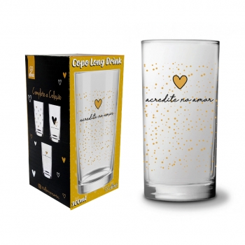 Copo Long Drink Love Gold Acredite 300 ML