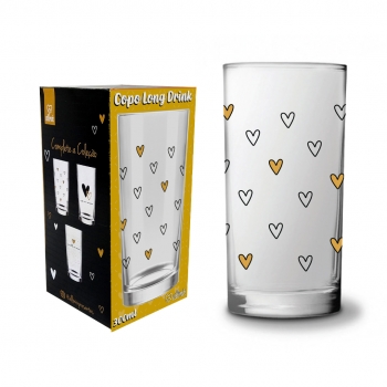 Copo Long Drink Love Gold Coração Dourado 300 ML